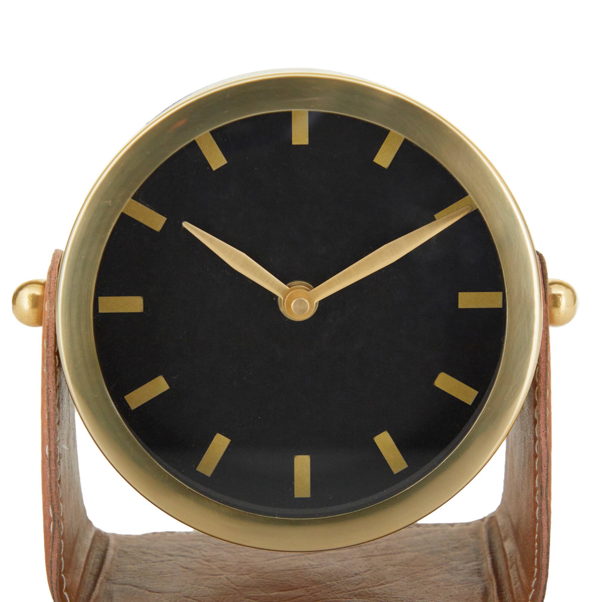 Stainless Steel Clock with Leather Stand